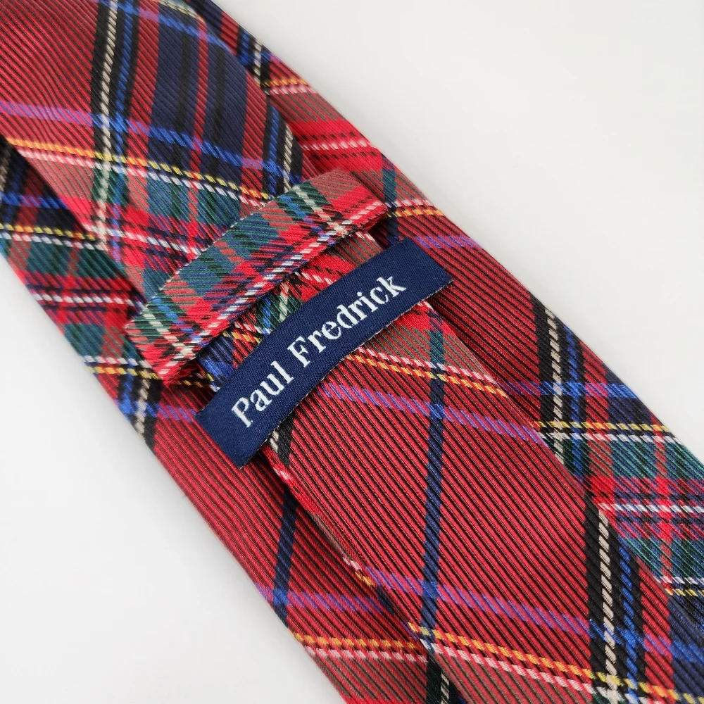 PAUL FREDRICK  Red Plaid Seven Fold Silk Tie.